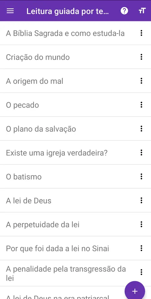 Lista da leitura guiada por temas: criação do mundo, origem do mal, plano da salvação, batismo e a lei de Deus, entre outros assuntos.